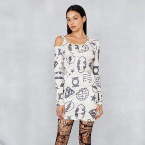 DC Comics Justice League SHEIN Hero Symbols Asymmetric Long Sleeve Mini Dress L